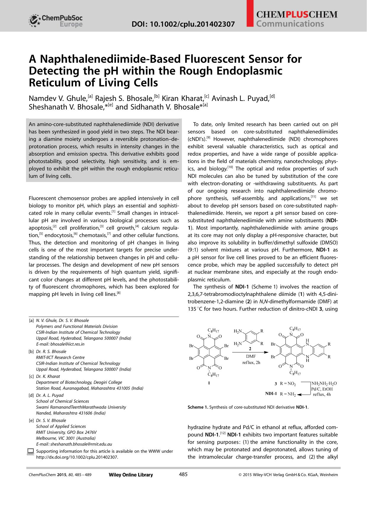 A NaphthalenediimideBased Fluorescent Sensor for Detecting the pH within the Rough Endoplasmic Reticulum of Living Cells by Unknown