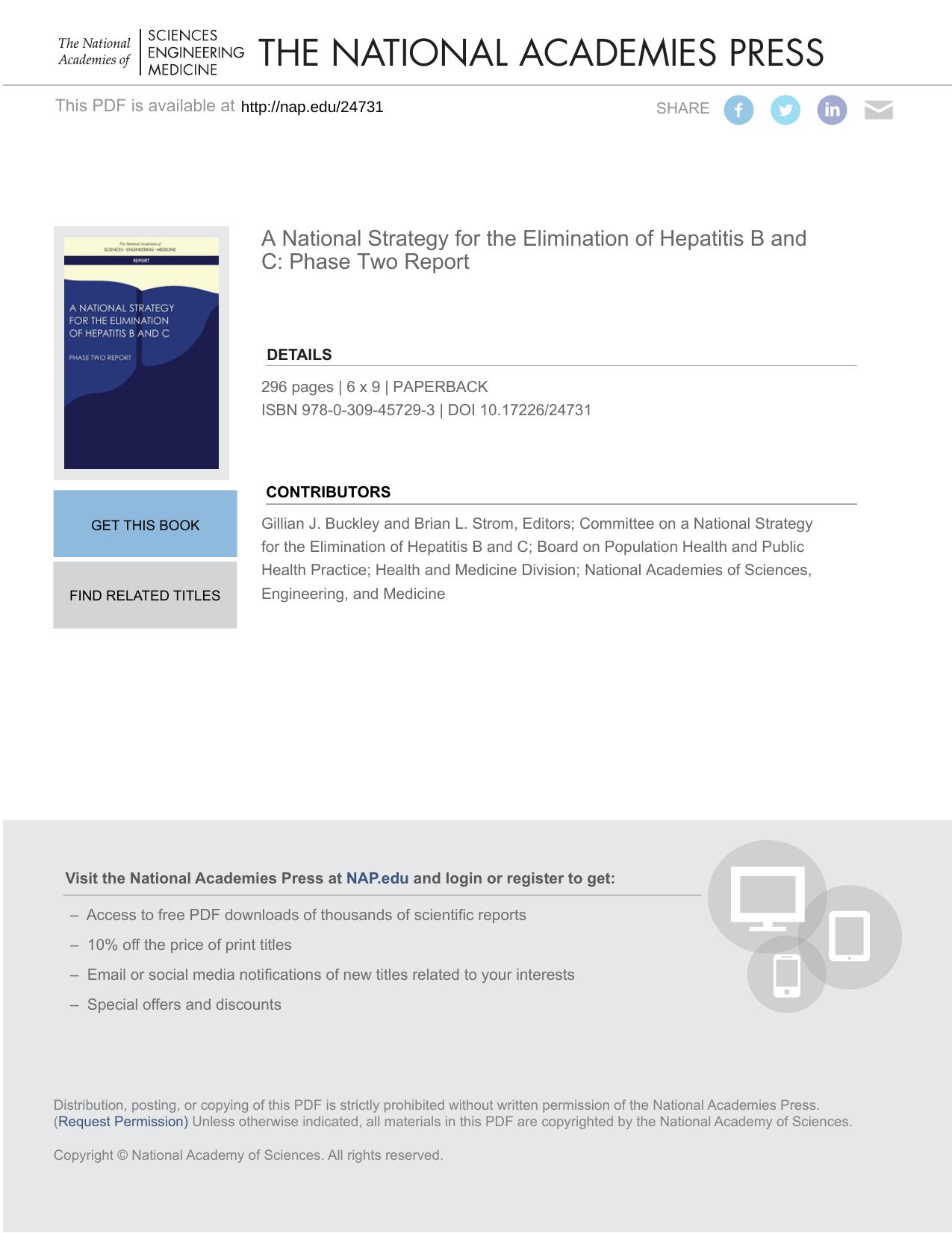 A National Strategy for the Elimination of Hepatitis B and C: Phase Two Report by unknow