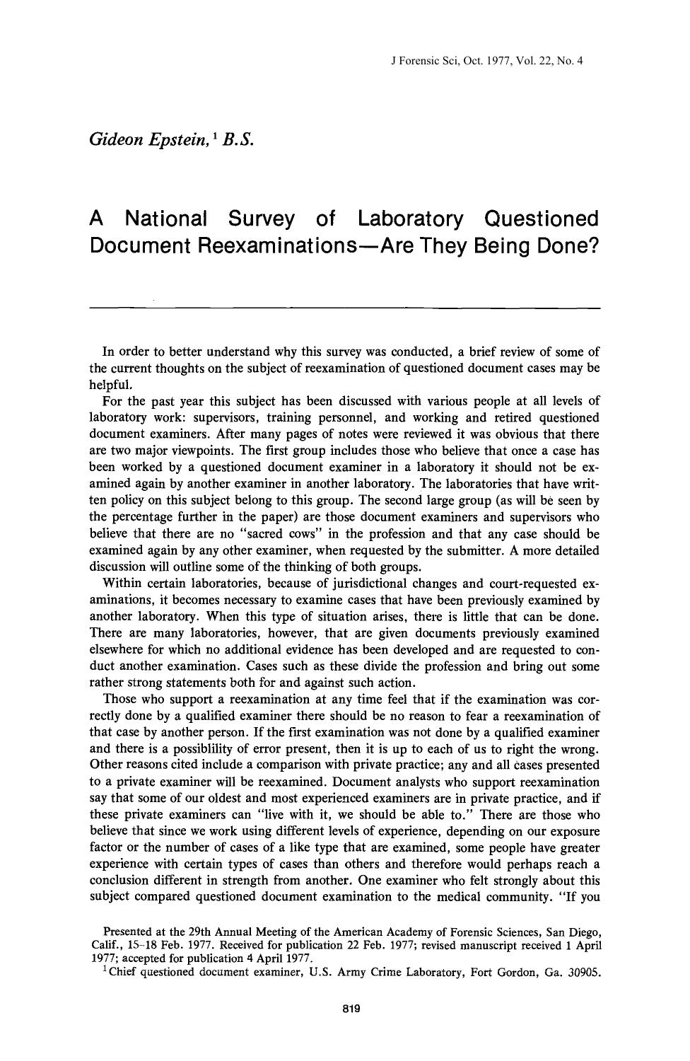 A National Survey of Laboratory Questioned Document ReexaminationsÂAre They Being Done? by Epstein G