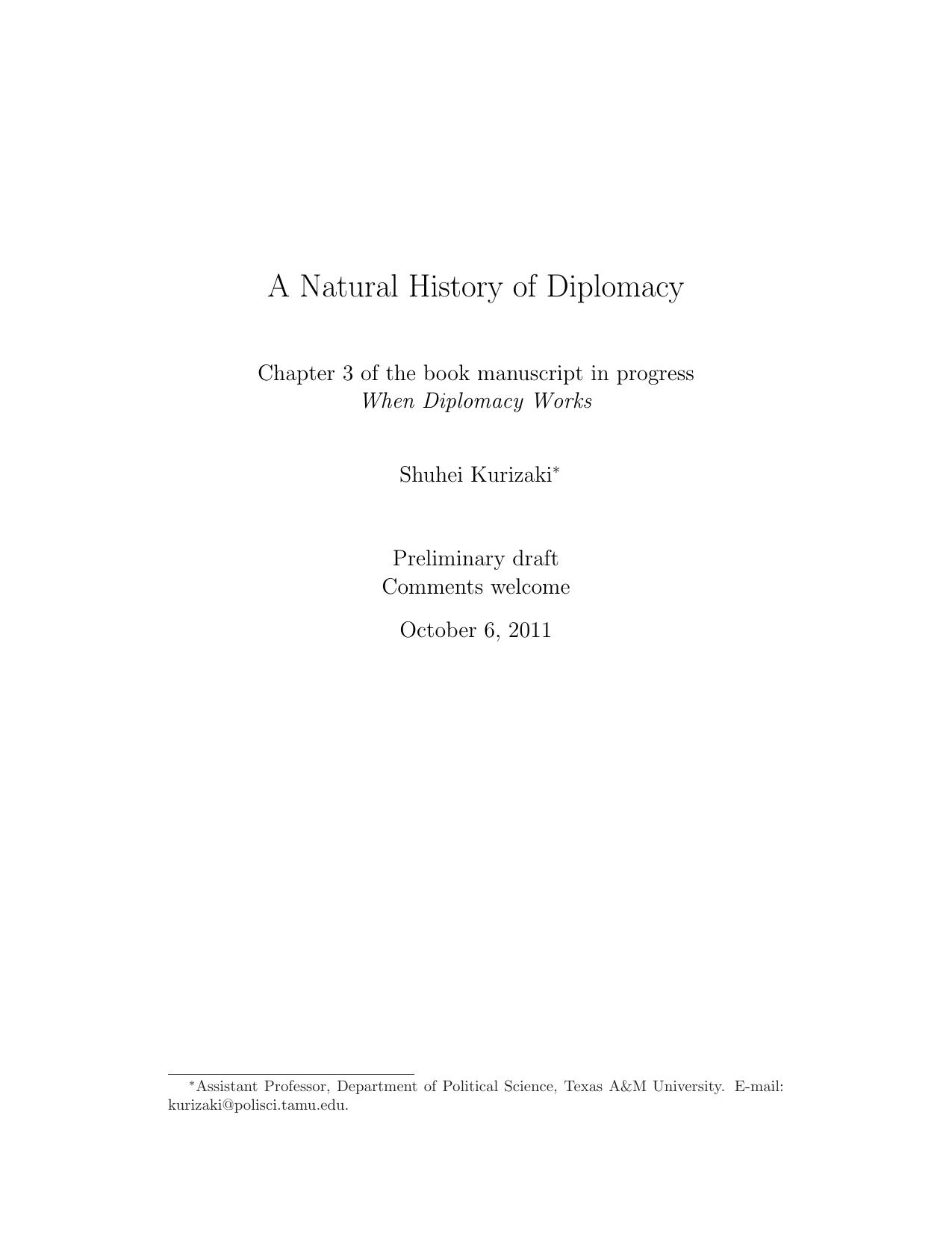A Natural History of Diplomacy by Kurizaki Shuhei