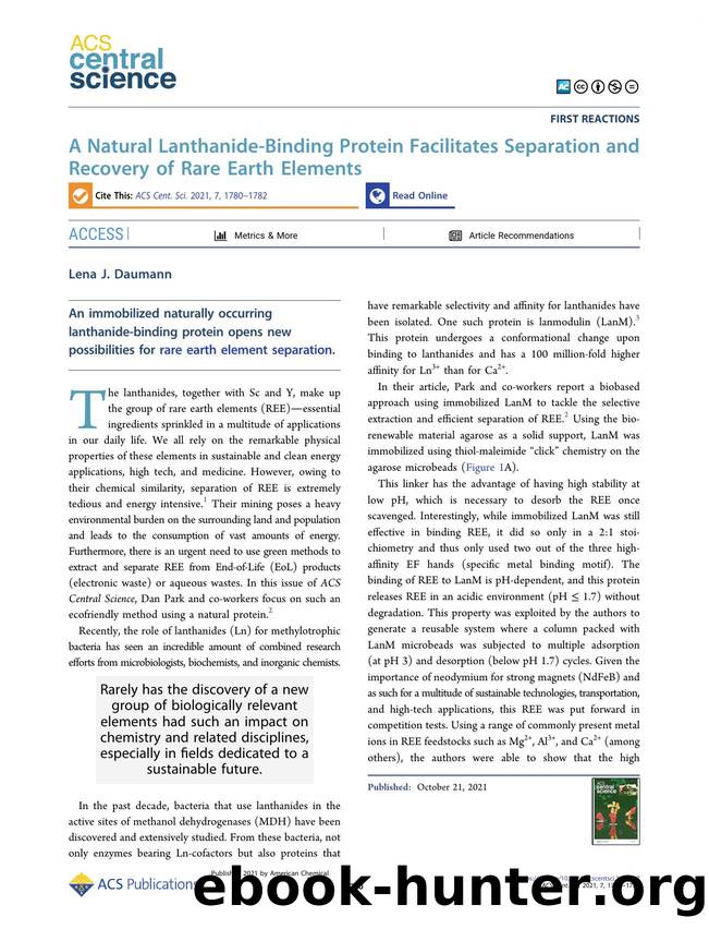 A Natural Lanthanide-Binding Protein Facilitates Separation and Recovery of Rare Earth Elements by Lena J. Daumann (ORCID: g/0000-0003-2197-136X)