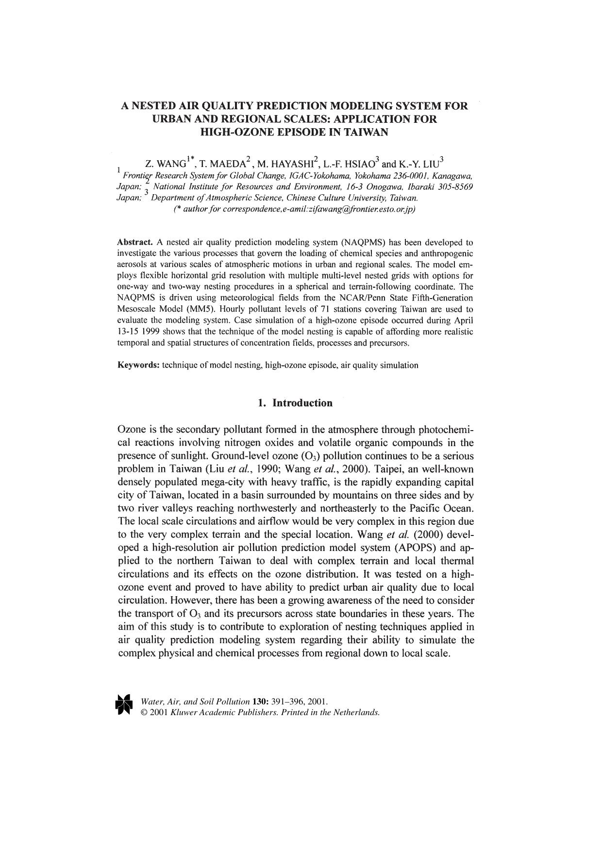A Nested Air Quality Prediction Modeling System for Urban and Regional Scales: Application for High-Ozone Episode in Taiwan by Unknown