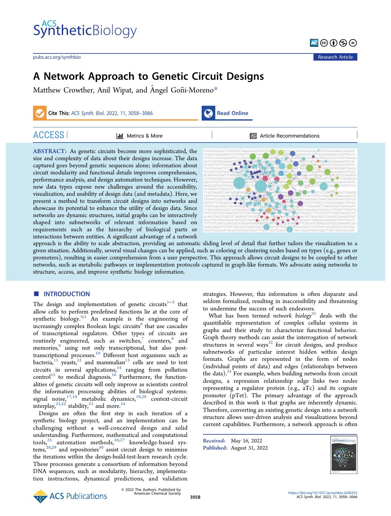 A Network Approach to Genetic Circuit Designs by Matthew Crowther Anil Wipat and Ángel Goñi-Moreno