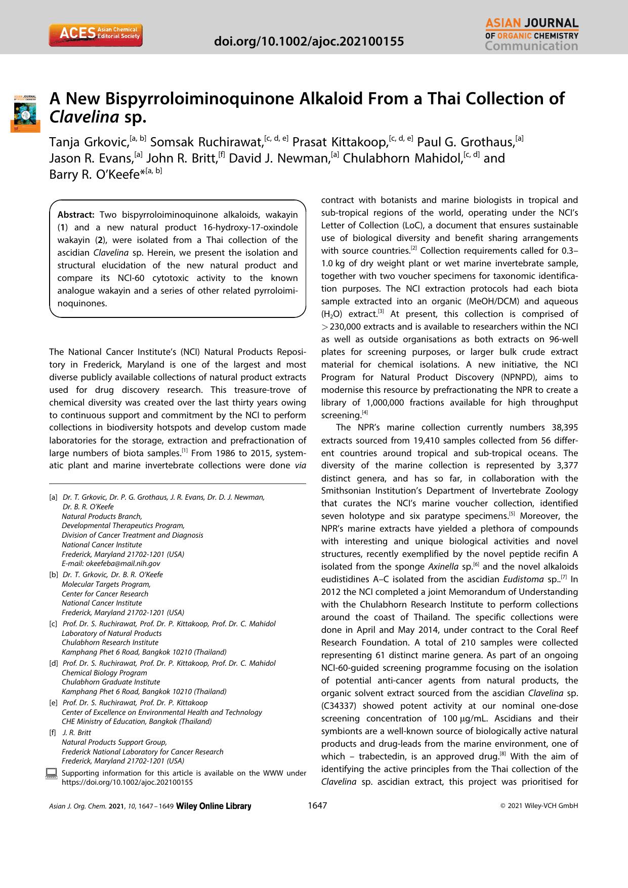 A New Bispyrroloiminoquinone Alkaloid From a Thai Collection of Clavelina sp. by Unknown