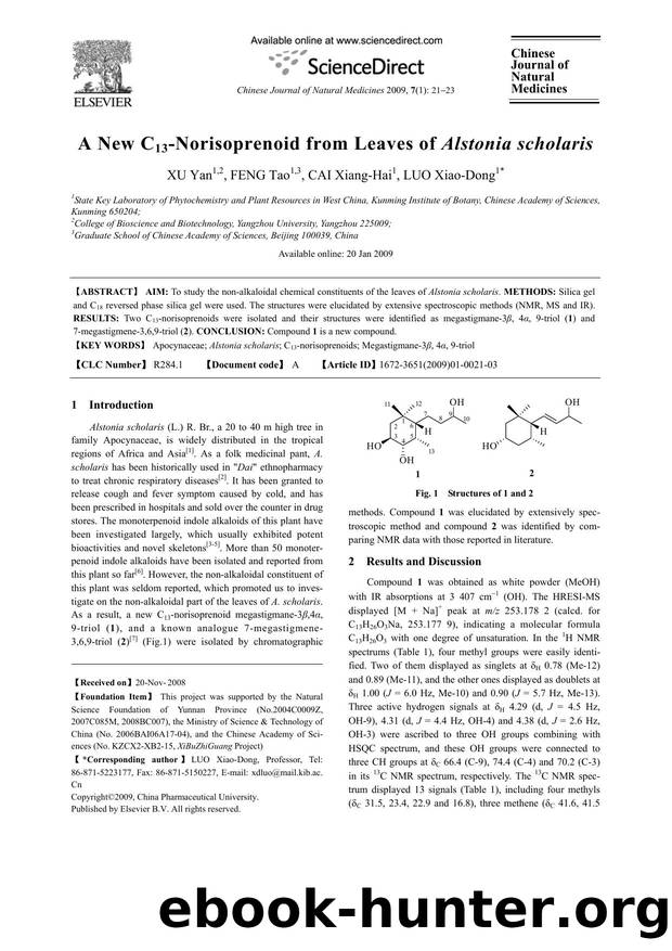 A New C13-Norisoprenoid from Leaves of Alstonia scholaris by Yan XU; Tao FENG; Xiang-Hai CAI; Xiao-Dong LUO