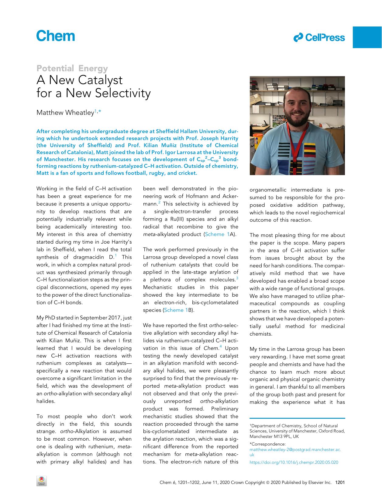 A New Catalyst for a New Selectivity by Matthew Wheatley