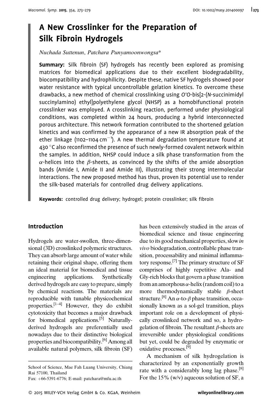 A New Crosslinker for the Preparation of Silk Fibroin Hydrogels by Unknown