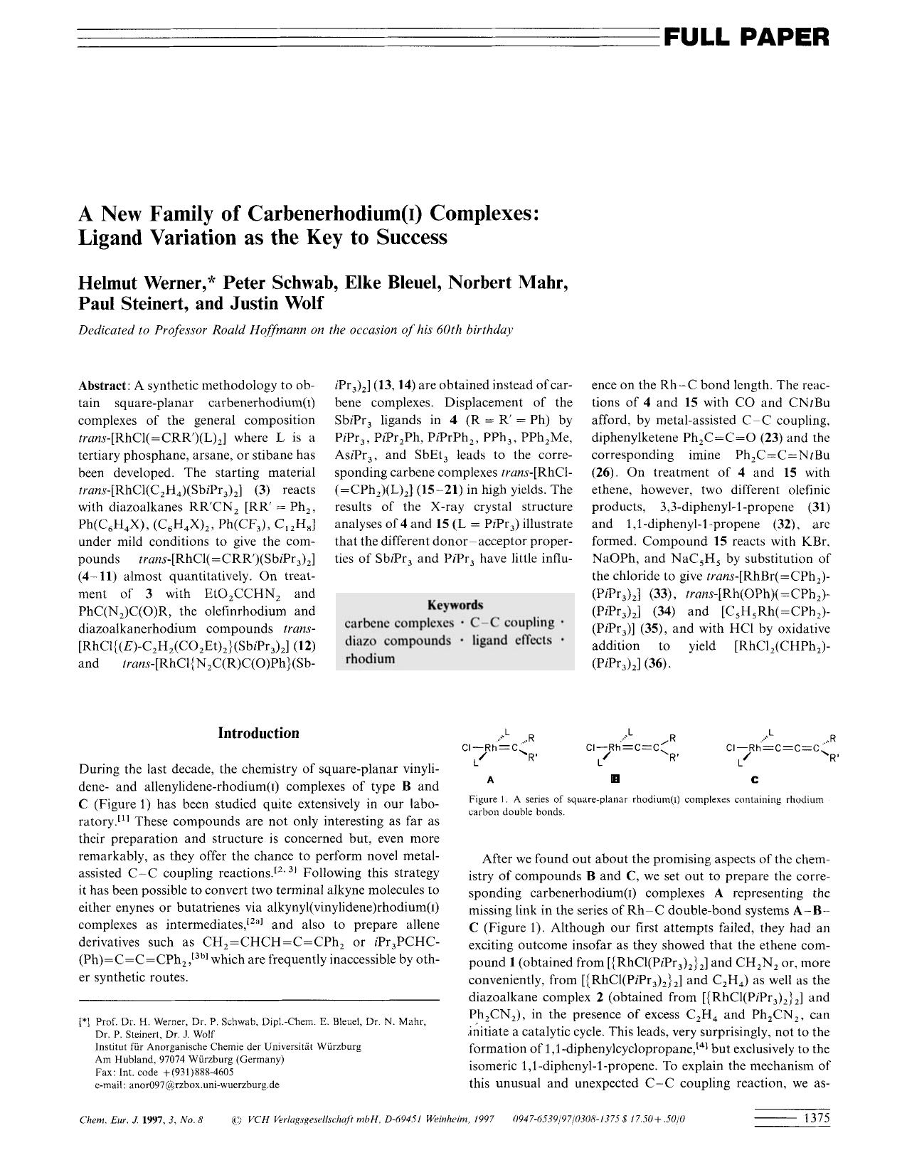 A New Family of Carbenerhodium(I) Complexes: Ligand Variation as The Key to Success by Unknown