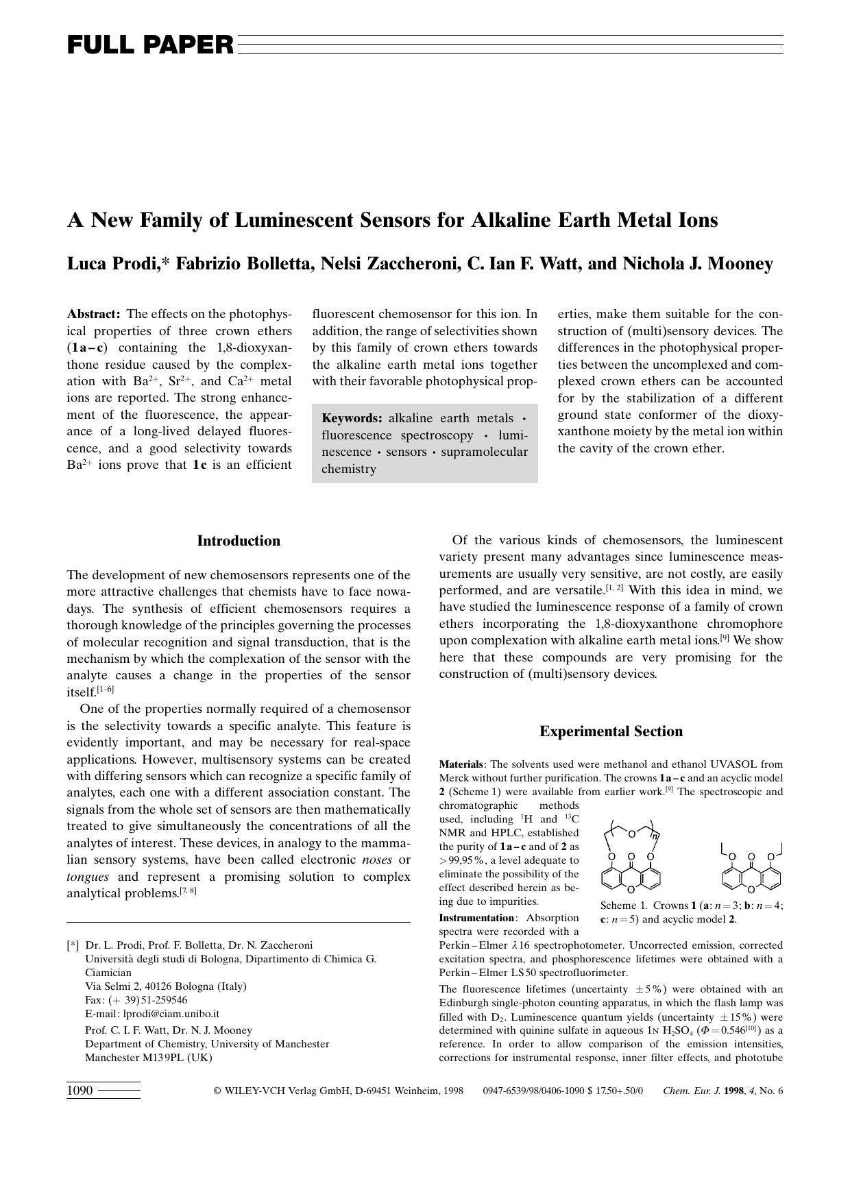 A New Family of Luminescent Sensors for Alkaline Earth Metal Ions by Unknown