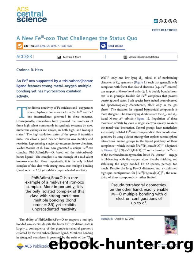A New FeIII-oxo That Challenges the Status Quo by Corinna R. Hess (ORCID: g/0000-0002-9607-9184)