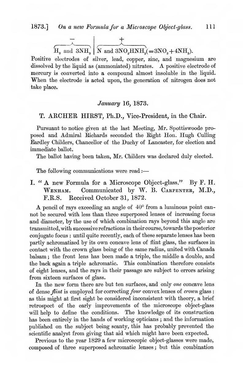 A New Formula for a Microscope Object-Glass by Wenham F