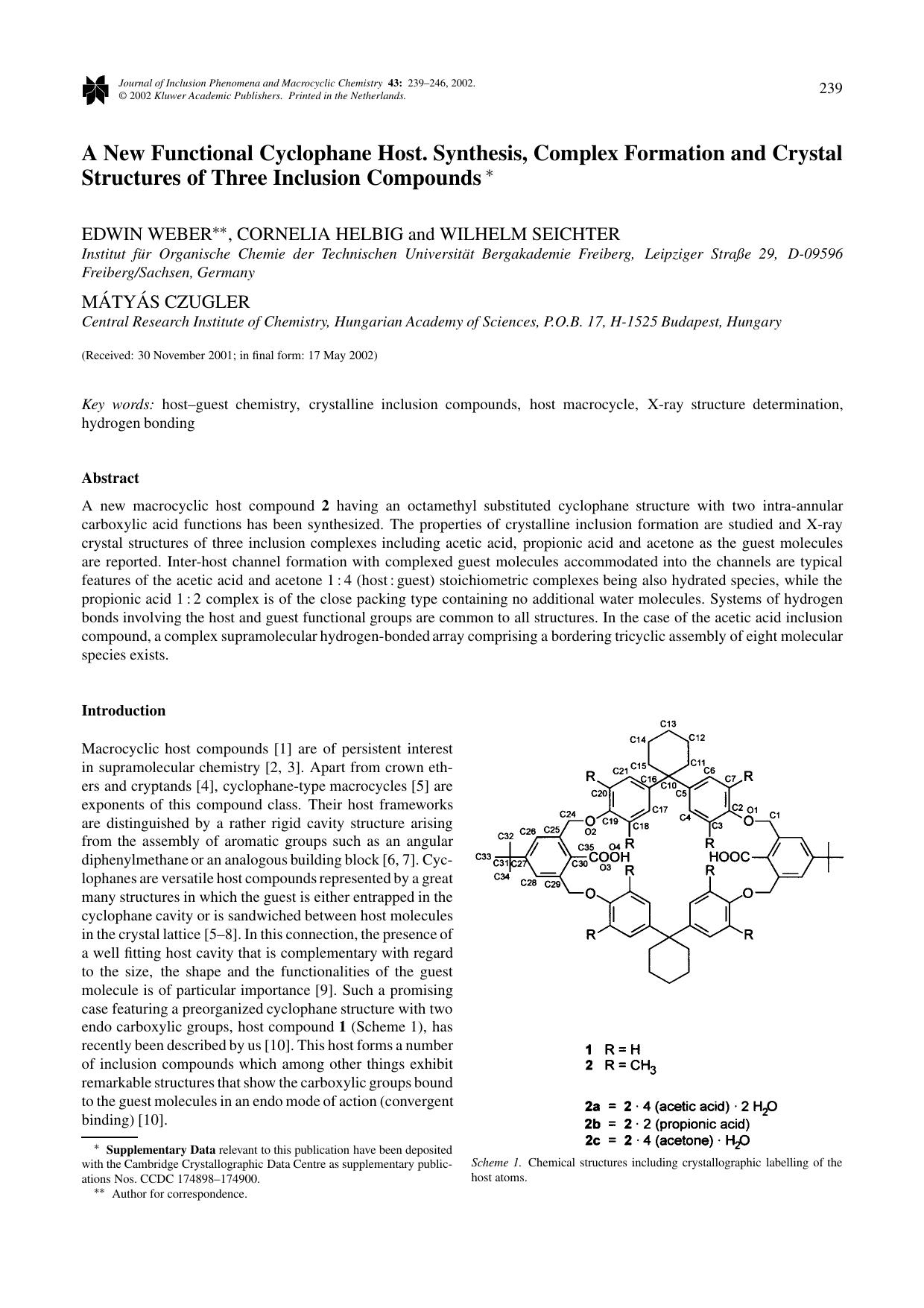 A New Functional Cyclophane Host. Synthesis, Complex Formation and Crystal Structures of Three Inclusion Compounds by Unknown