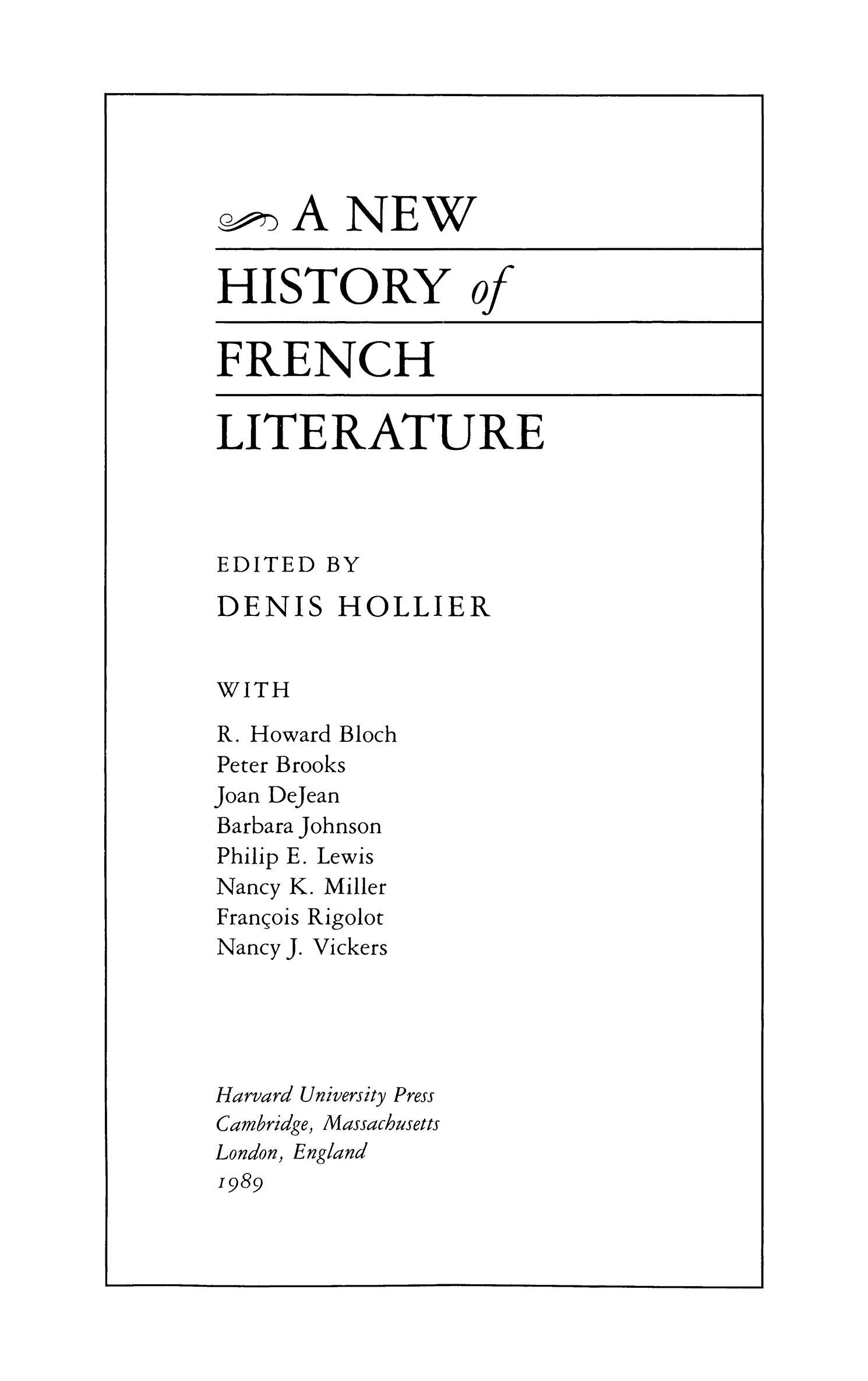 A New History of French Literature by Denis Hollier