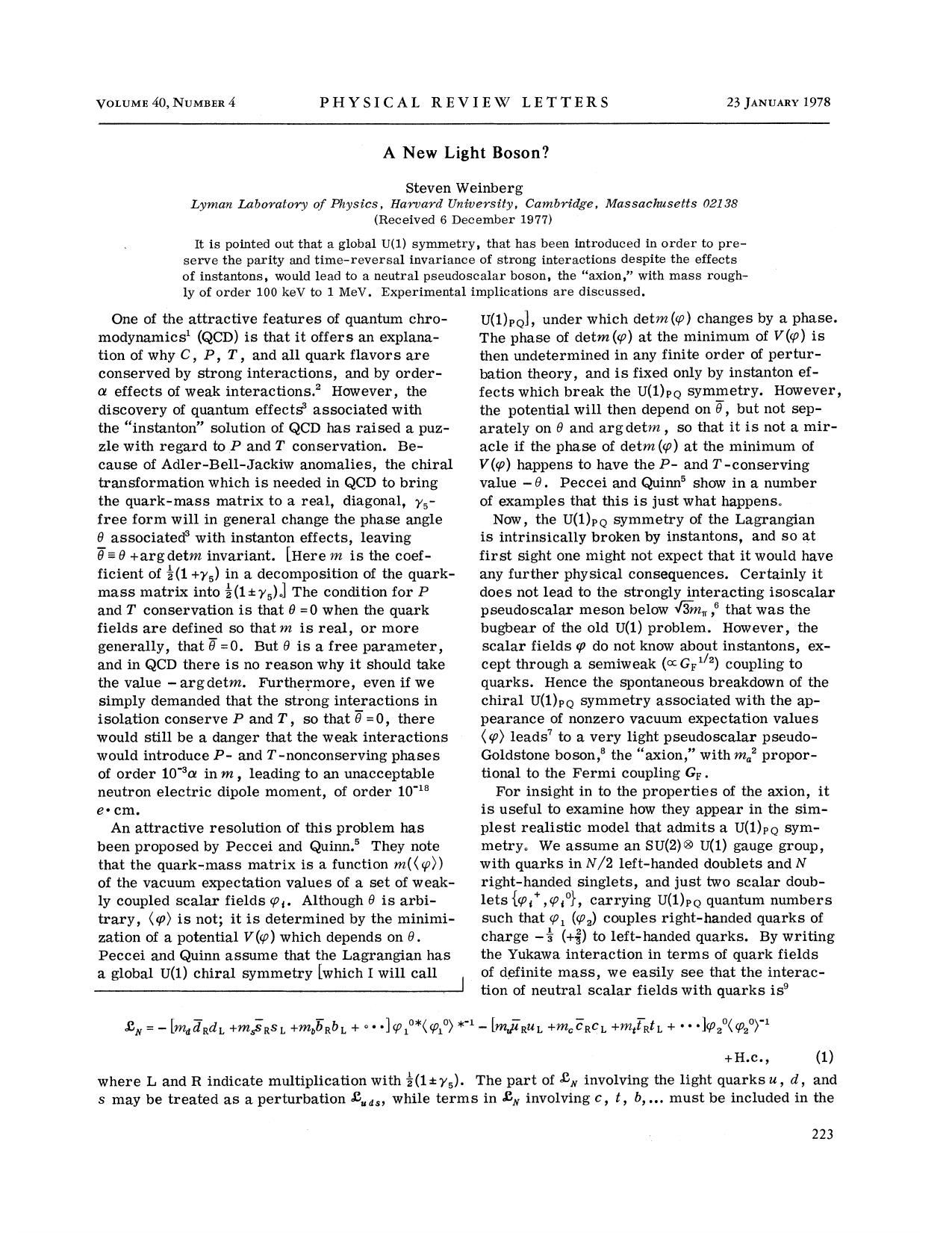 A New Light Boson? by Steven Weinberg