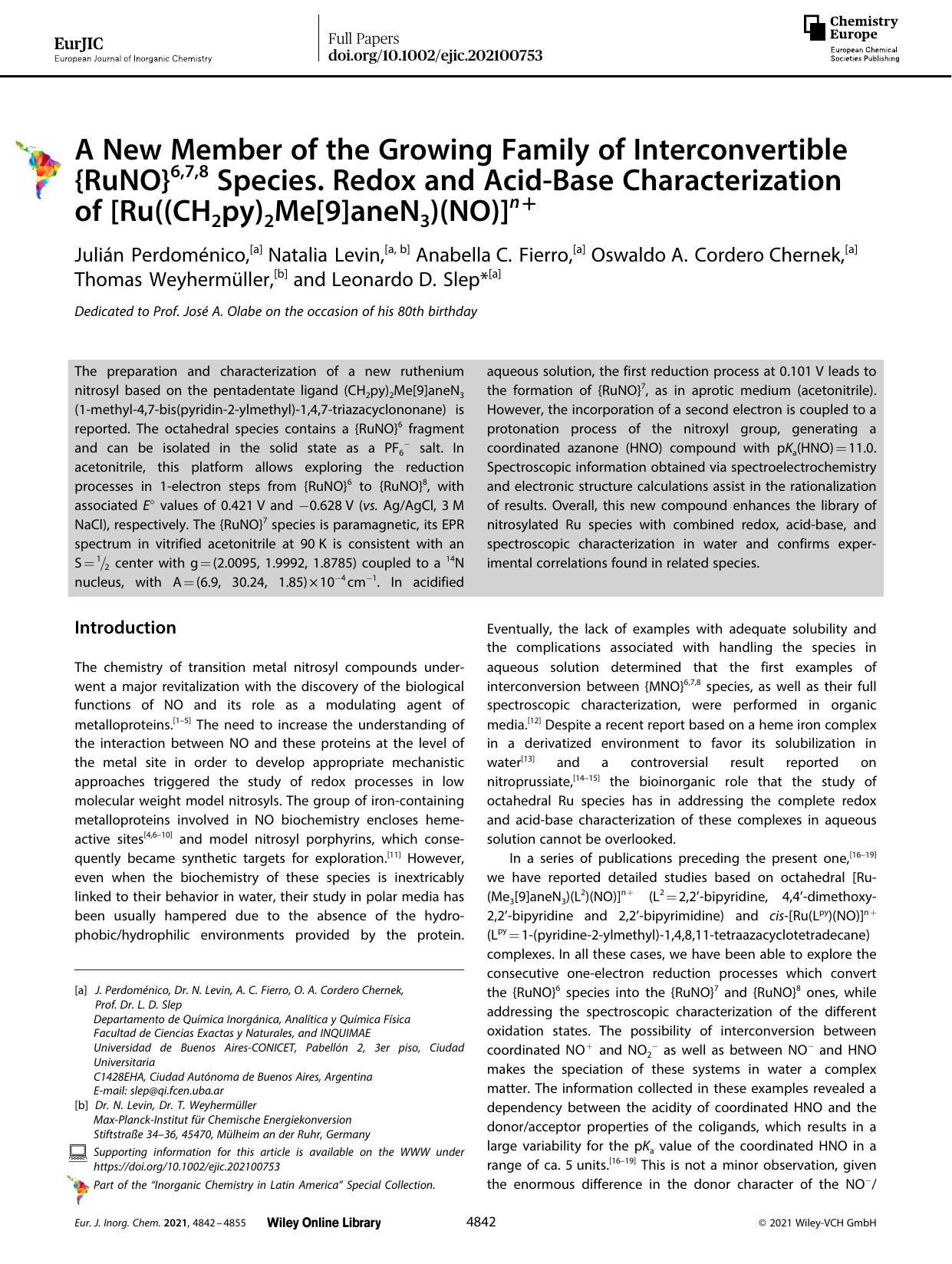 A New Member of the Growing Family of Interconvertible {RuNO}6,7,8 Species. Redox and AcidâBase Characterization of [Ru((CH2py)2Me[9]aneN3)(NO)]n+ by Unknown