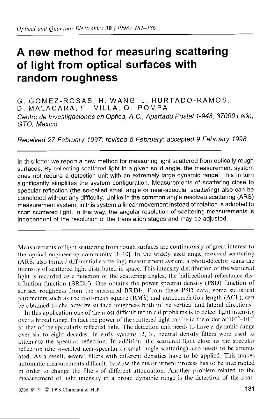 A New Method for Measuring Scattering of Light from Optical Surfaces with Random Roughness by Unknown