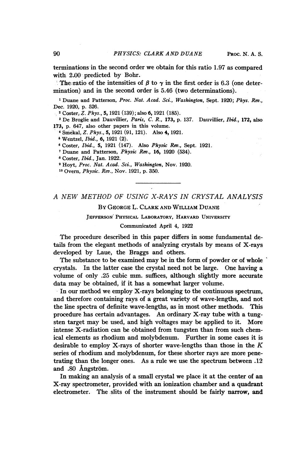 A New Method of Using X-Rays in Crystal Analysis by Clark G. L. Duane W