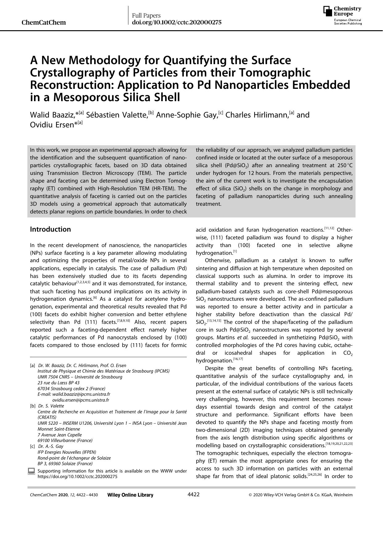 A New Methodology for Quantifying the Surface Crystallography of Particles from their Tomographic Reconstruction: Application to Pd Nanoparticles Embedded in a Mesoporous Silica Shell by Unknown