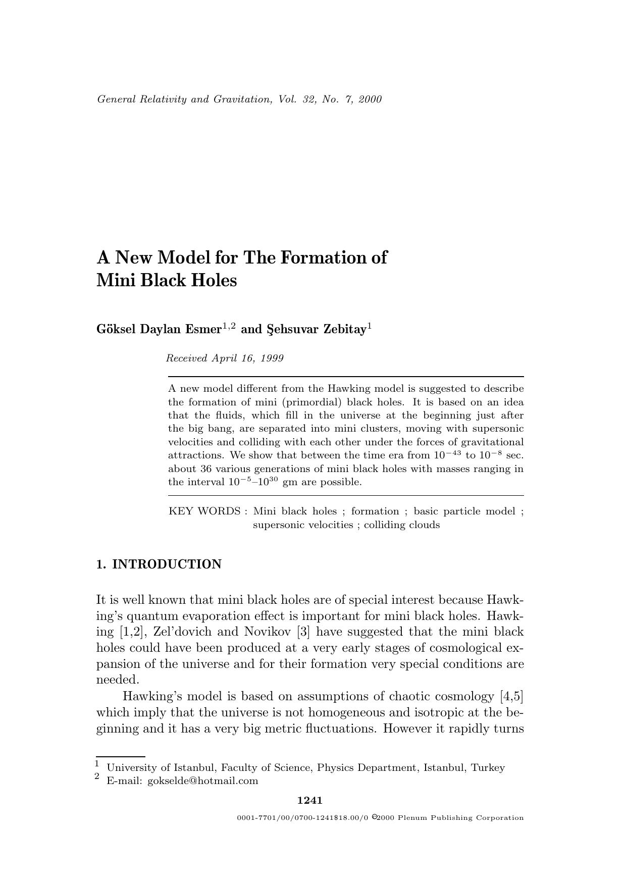 A New Model for The Formation of Mini Black Holes by Unknown