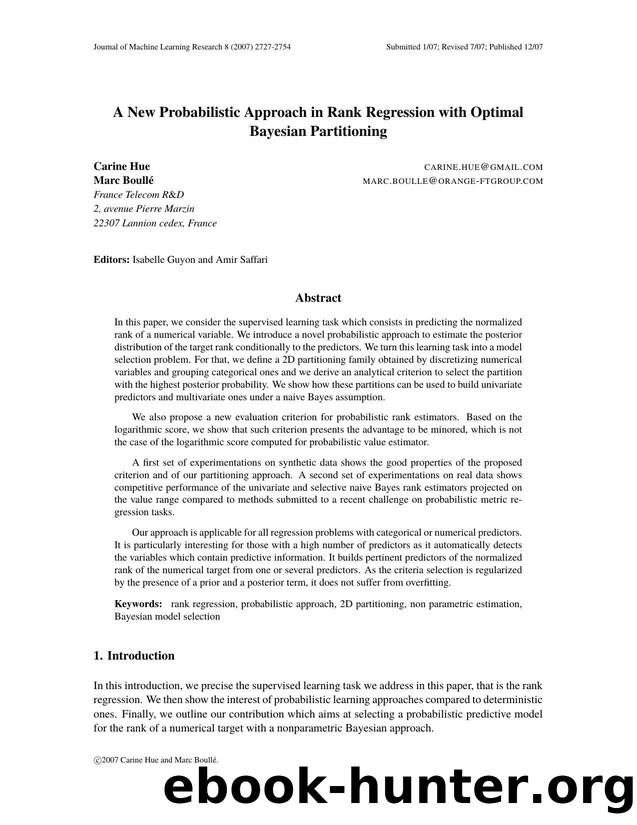 A New Probabilistic Approach in Rank Regression with Optimal Bayesian Partitioning Â Â Â Â (Special Topic on Model Selection) by Unknown