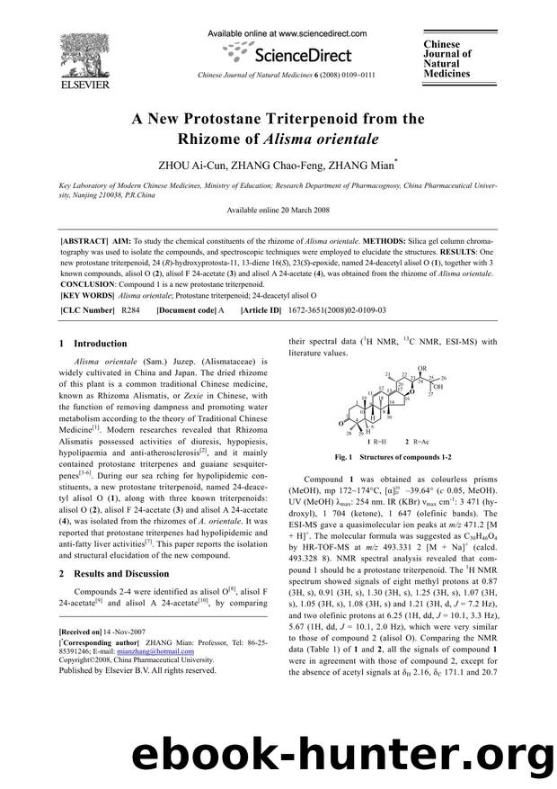 A New Protostane Triterpenoid from the Rhizome of Alisma orientale by ZHOU; Ai-Cun ZHANG; Chao-Feng ZHANG