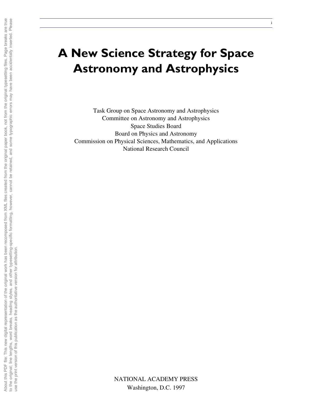 A New Science Strategy for Space Astronomy and Astrophysics by National Research Council