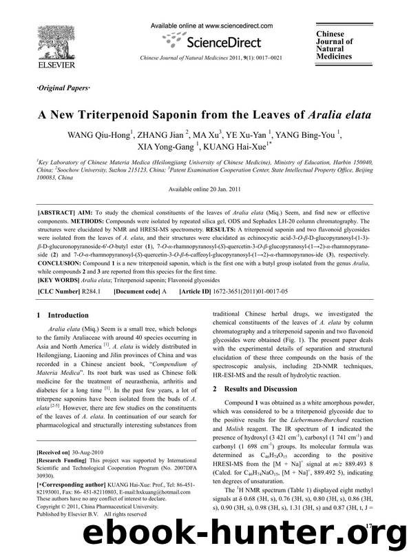 A New Triterpenoid Saponin from the Leaves of Aralia elata by Qiu-Hong WANG & Jian ZHANG & Xu MA & Xu-Yan YE & Bing-You YANG & Yong-Gang XIA & Hai-Xue KUANG