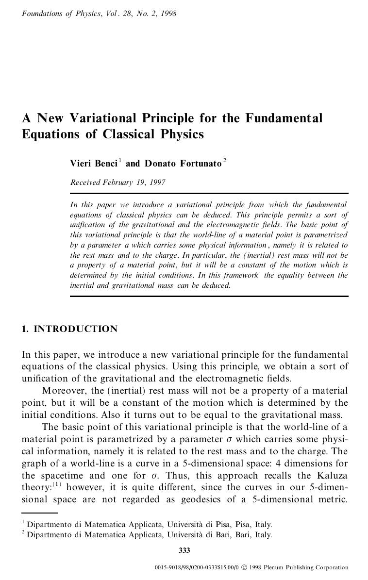 A New Variational Principle for the Fundamental Equations of Classical Physics by Unknown