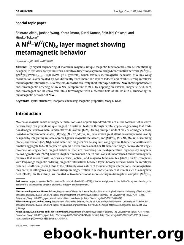 A NiII&#x2013;WV&#40;CN&#41;8 layer magnet showing metamagnetic behavior by Hiroko Tokoro