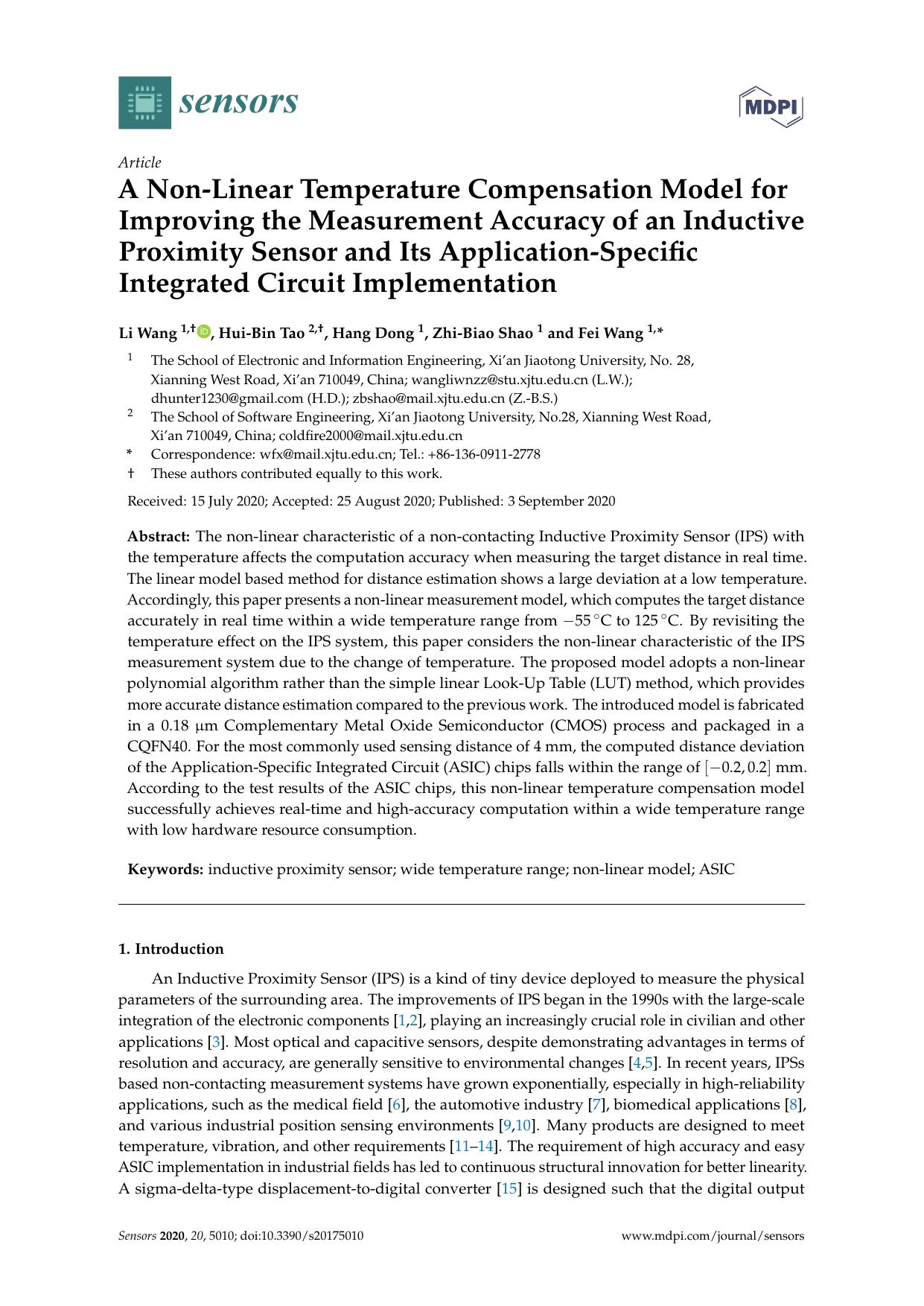 A Non-Linear Temperature Compensation Model for Improving the Measurement Accuracy of an Inductive Proximity Sensor and Its Application-Specific Integrated Circuit Implementation by Li Wang Hui-Bin Tao Hang Dong Zhi-Biao Shao & Fei Wang