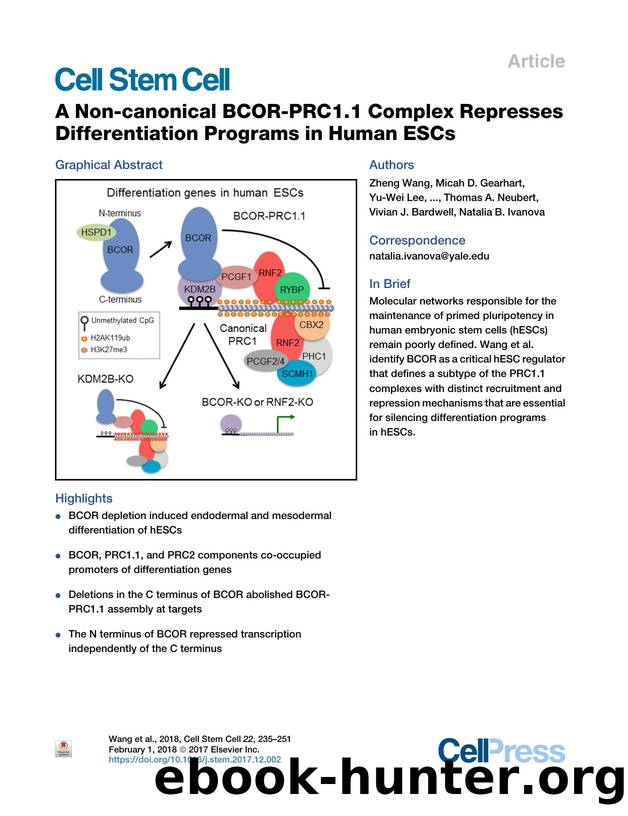 A Non-canonical BCOR-PRC1.1 Complex Represses Differentiation Programs in Human ESCs by unknow
