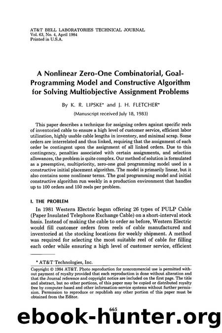 A Nonlinear ZeroOne Combinatorial, GoalProgramming Model and Constructive Algorithm for Solving Multiobjective Assignment Problems by Unknown