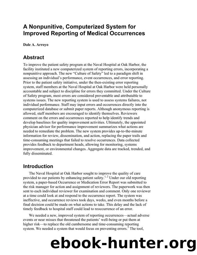 A Nonpunitive, Computerized System for Improved Reporting of Medical Occurrences by Unknown