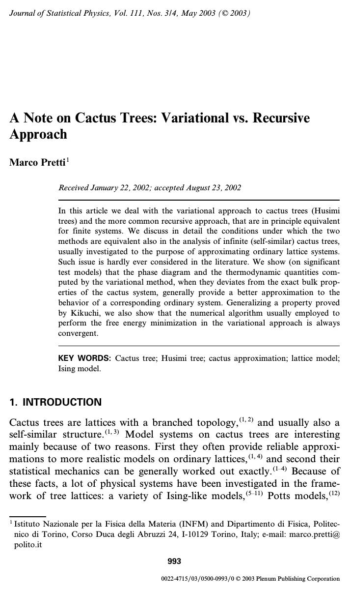 A Note on Cactus Trees: Variational vs. Recursive Approach by Unknown