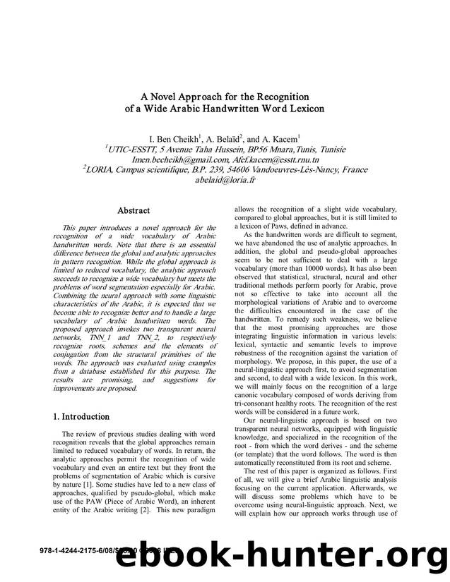 A Novel Appr oach for the Recognition of a Wide Ar abic Handwr itten Wor d Lexicon by 