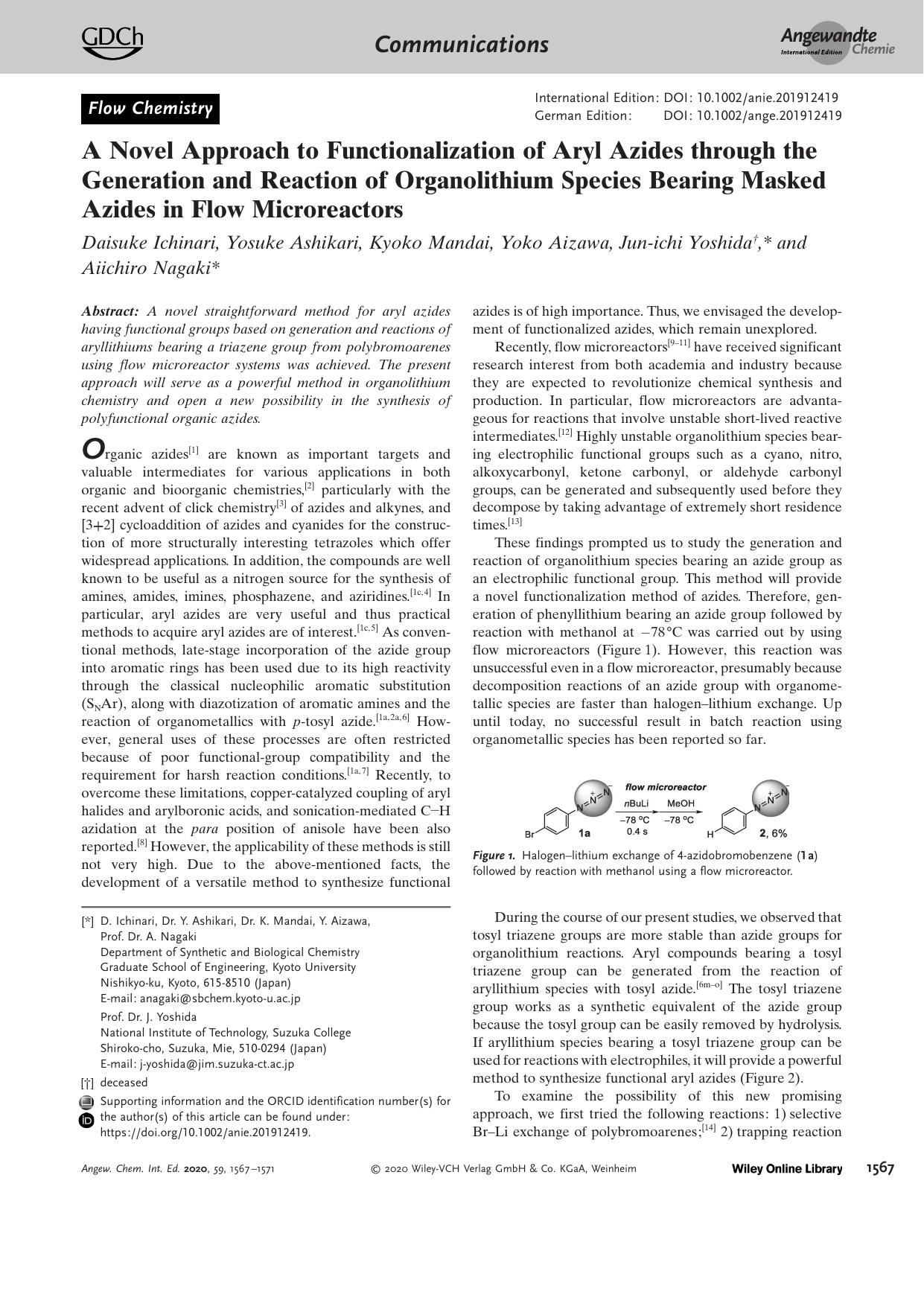A Novel Approach to Functionalization of Aryl Azides through the Generation and Reaction of Organolithium Species Bearing Masked Azides in Flow Microreactors by Unknown