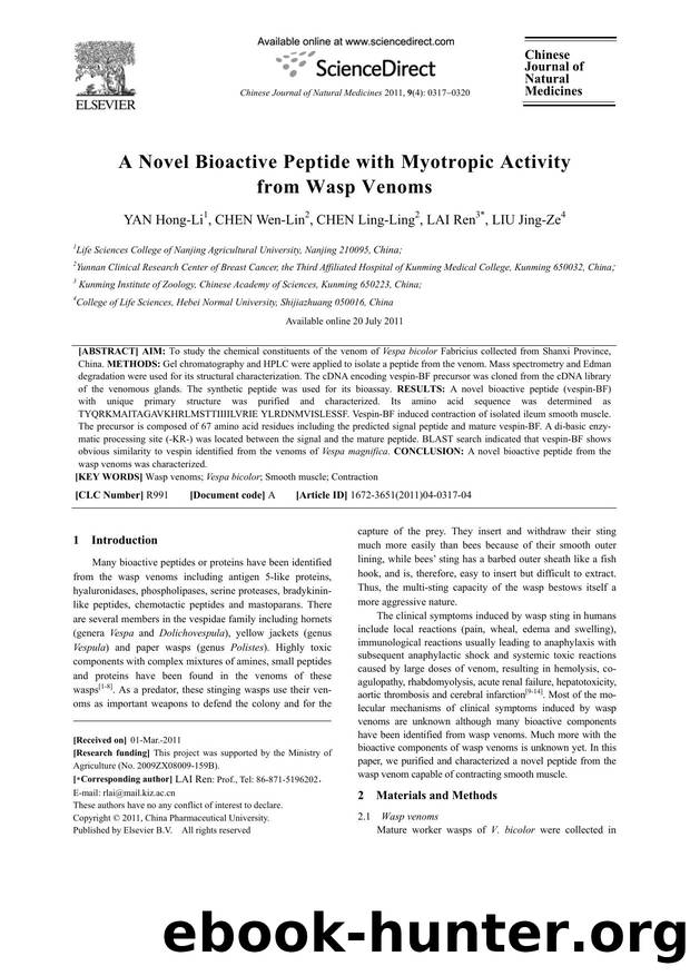 A Novel Bioactive Peptide with Myotropic Activity from Wasp Venoms by Hong-Li YAN & Wen-Lin CHEN & Ling-Ling CHEN & Ren LAI & Jing-Ze LIU