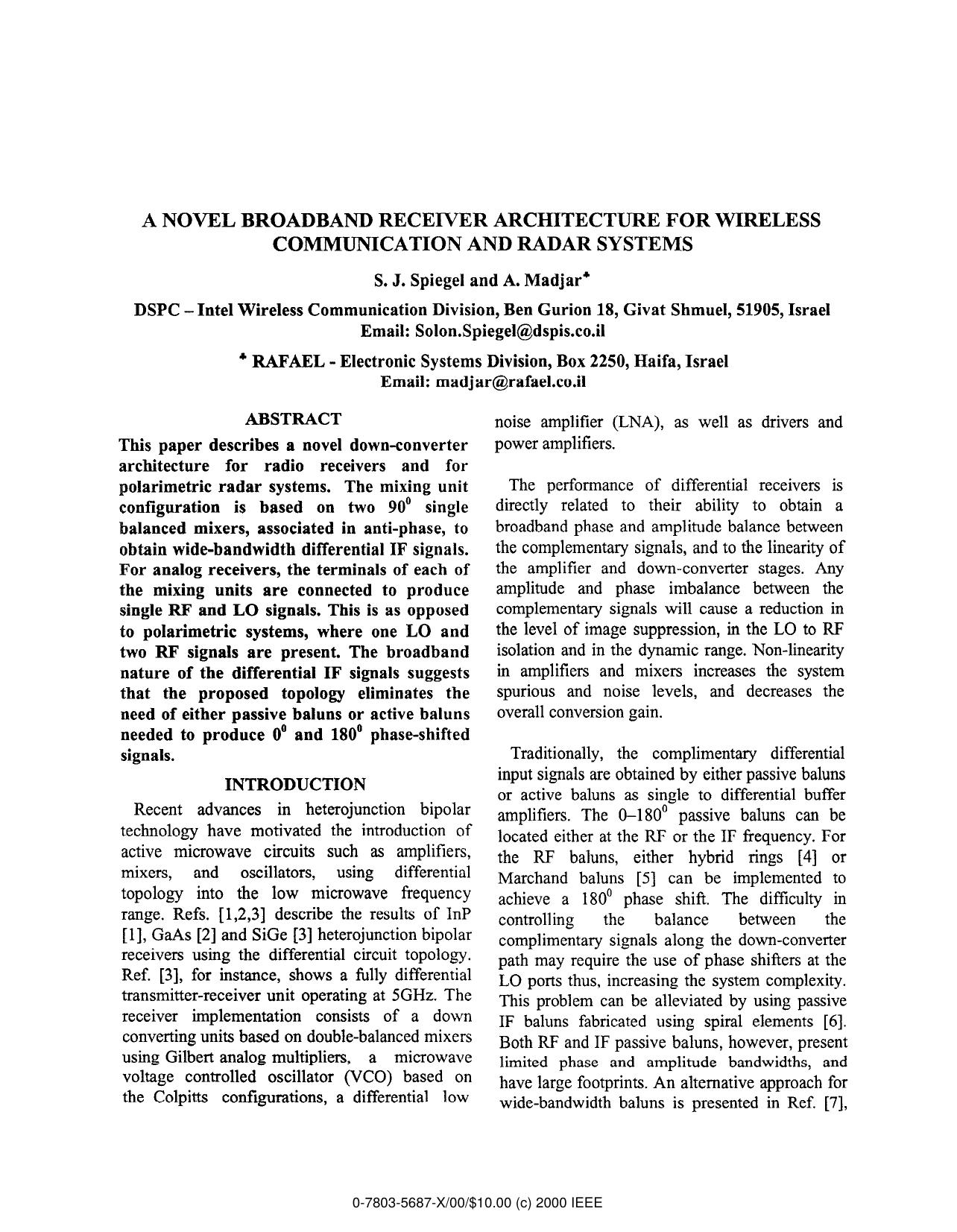 A Novel Broadband Receiver Architecture for Wireless Communication and Radar Systems by S. J. Spiegel & A. Madjar