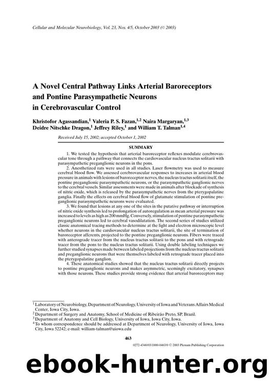 A Novel Central Pathway Links Arterial Baroreceptors and Pontine Parasympathetic Neurons in Cerebrovascular Control by Unknown