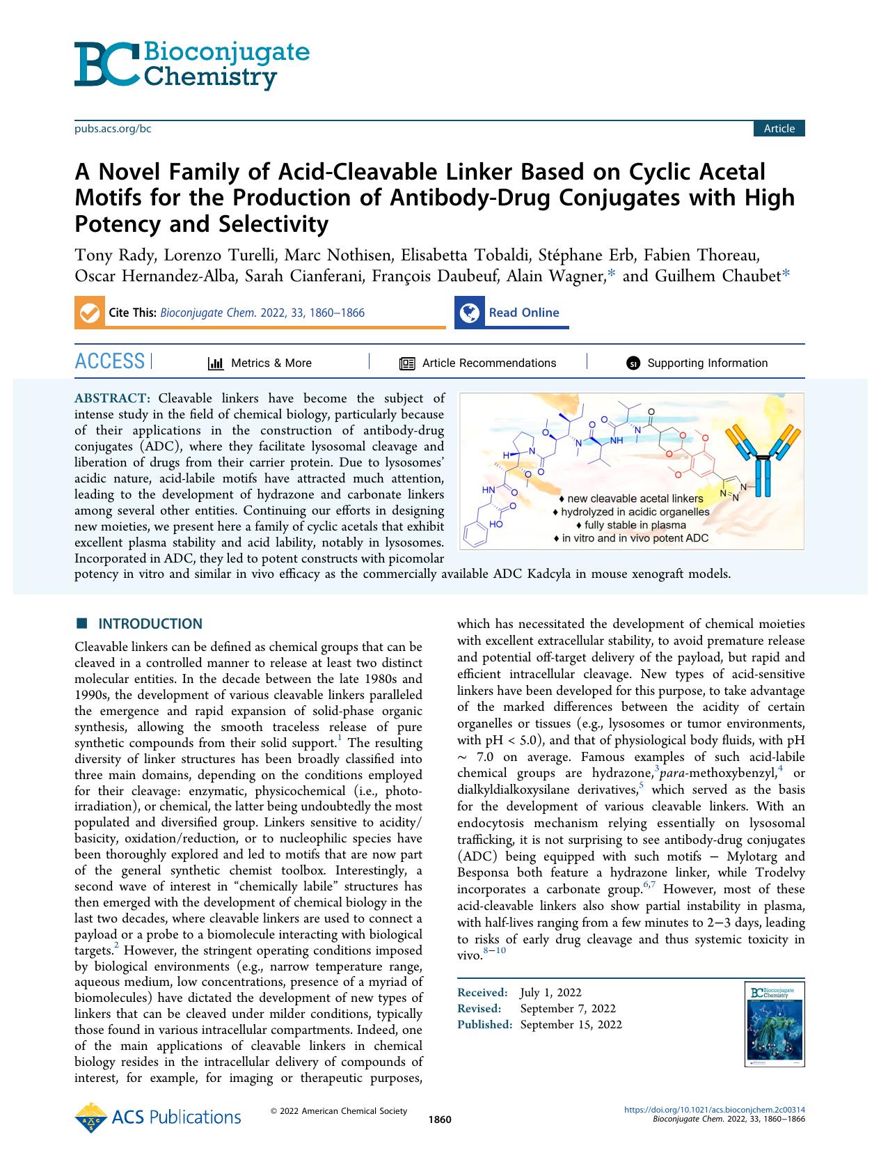 A Novel Family of Acid-Cleavable Linker Based on Cyclic Acetal Motifs for the Production of Antibody-Drug Conjugates with High Potency and Selectivity by unknow