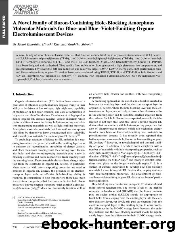 A Novel Family of Boron-Containing Hole-Blocking Amorphous Molecular Materials for Blue- and Blue-Violet-Emitting Organic Electroluminescent Devices by Unknown