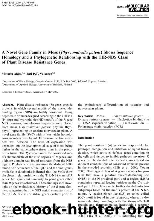 A Novel Gene Family in Moss (Physcomitrella patens) Shows Sequence Homology and a Phylogenetic Relationship with the TIR-NBS Class of Plant Disease Resistance Genes by Akita M. et al