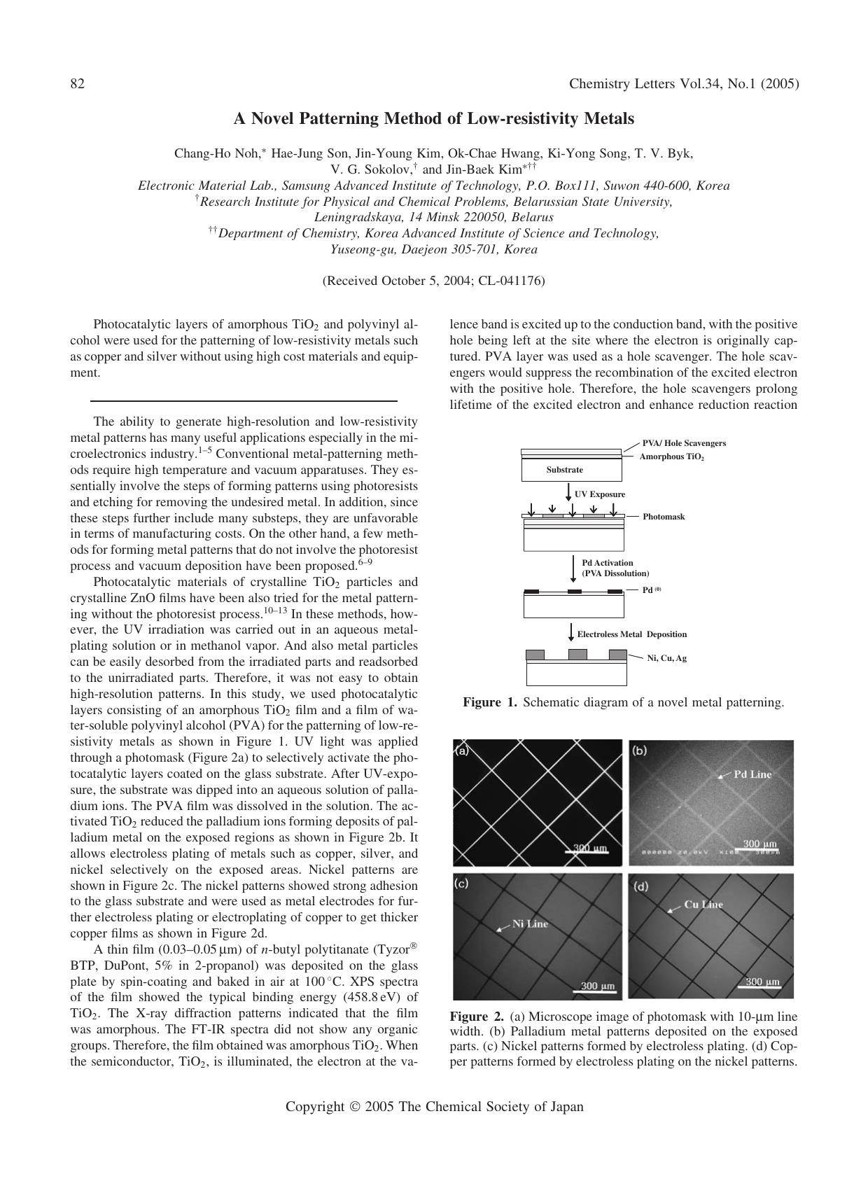 A Novel Patterning Method of Low-resistivity Metals by unknow
