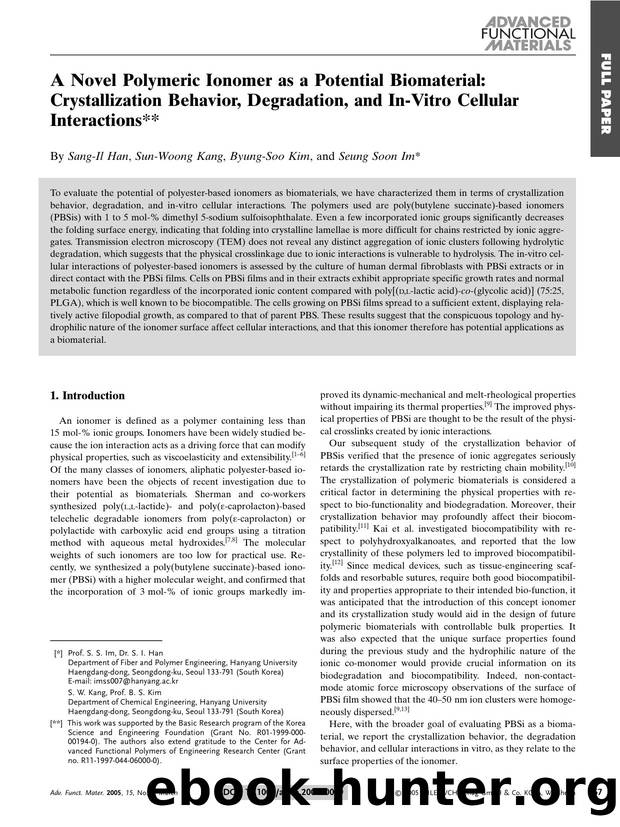 A Novel Polymeric Ionomer as a Potential Biomaterial: Crystallization Behavior, Degradation, and In-Vitro Cellular Interactions by Unknown