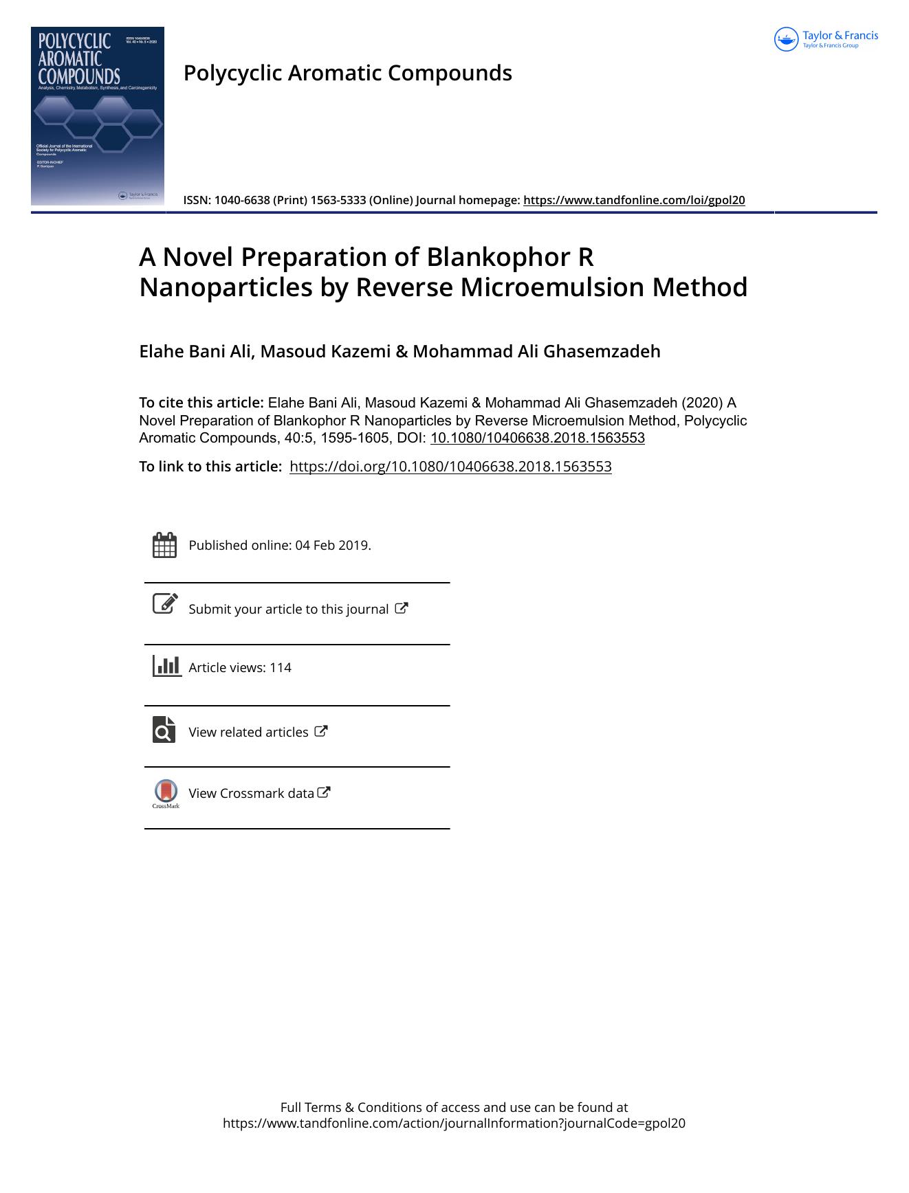 A Novel Preparation of Blankophor R Nanoparticles by Reverse Microemulsion Method by Bani Ali Elahe & Kazemi Masoud & Ali Ghasemzadeh Mohammad