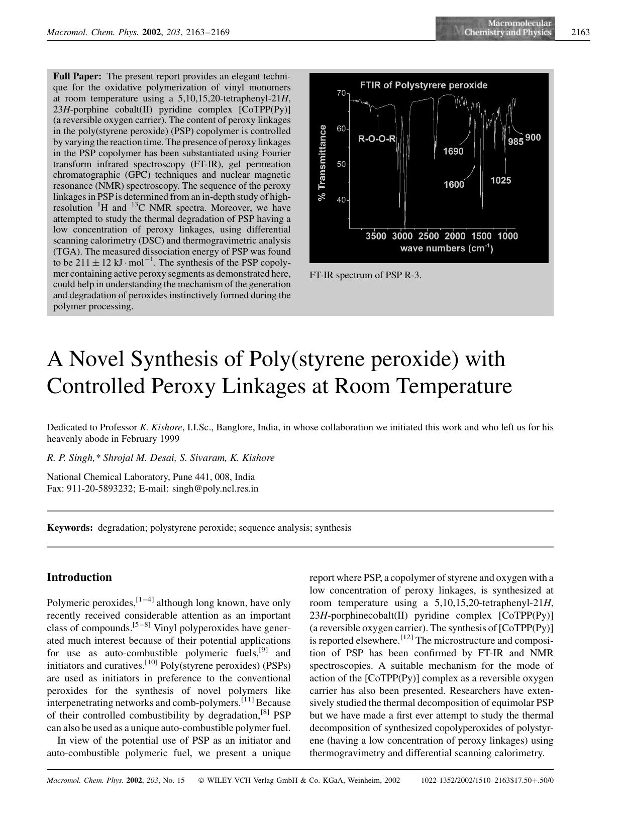 A Novel Synthesis of Poly(styrene peroxide) with Controlled Peroxy Linkages at Room Temperature by unknow