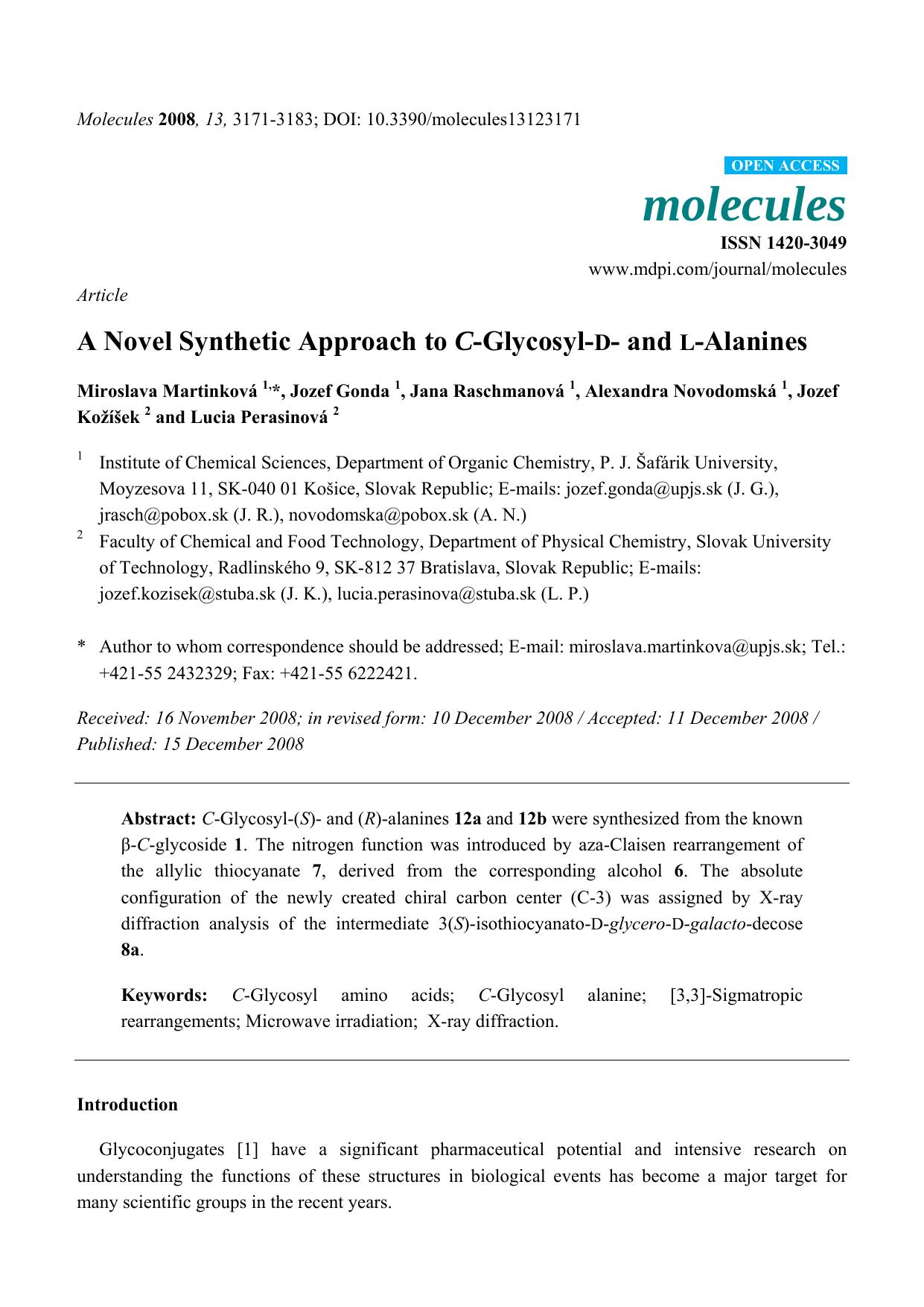 A Novel Synthetic Approach to C-Glycosyl-D- and L-Alanines by unknow