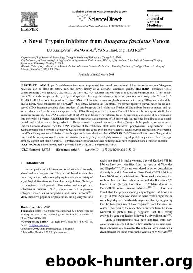 A Novel Trypsin Inhibitor from Bungarus fasciatus Venom by LU; Xiang-Yun WANG; Ai-Li YANG; Hai-Long LAI