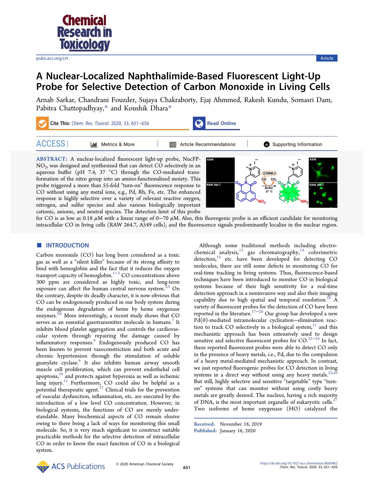 A Nuclear-Localized Naphthalimide-Based Fluorescent Light-Up Probe for Selective Detection of Carbon Monoxide in Living Cells by unknow