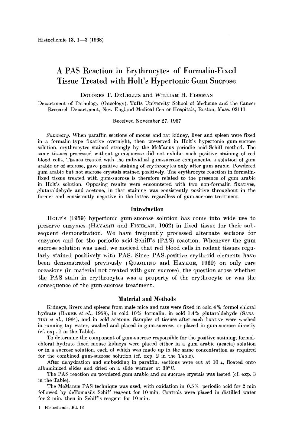 A PAS reaction in erythrocytes of formalin-fixed tissue treated with Holt's hypertonic gum sucrose by Unknown